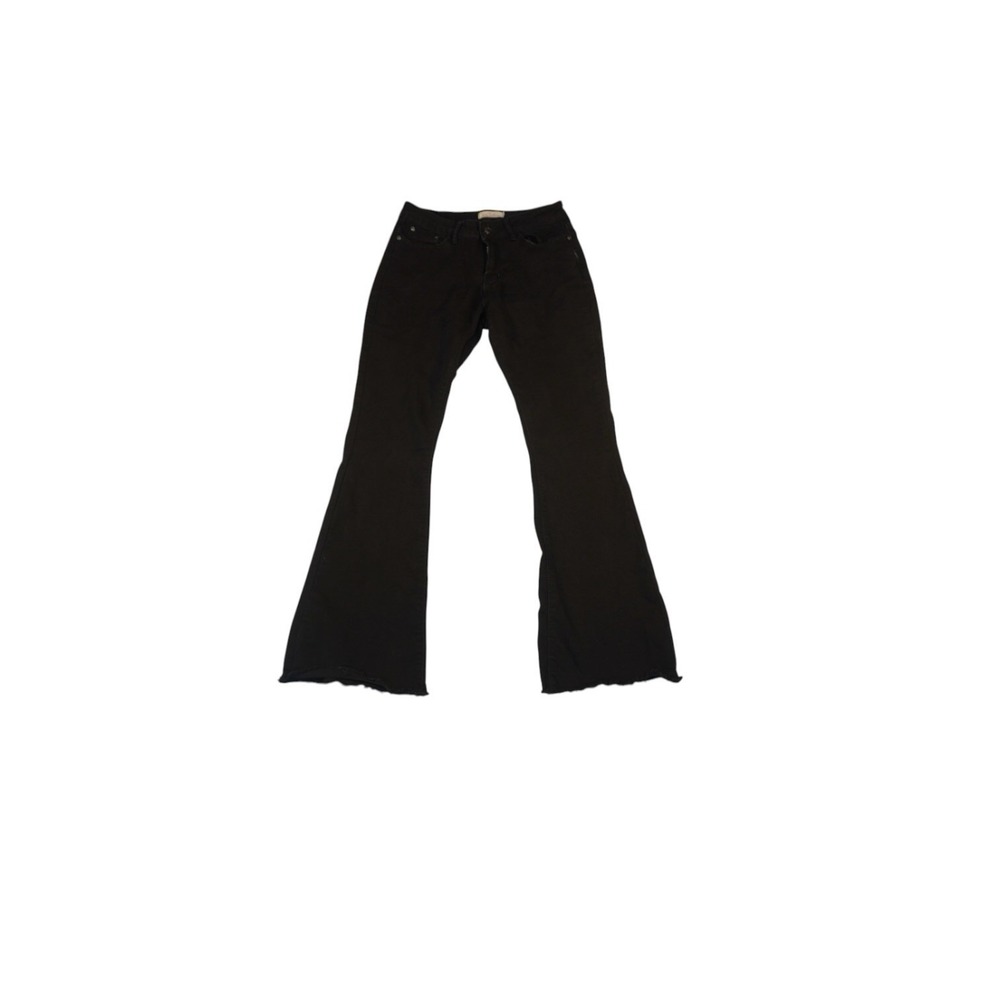 Red Buttons Women's Black Flare Jeans Size 9/29 Raw‎ Hem Stretch Denim Y2K Boho